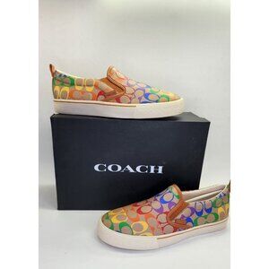 COACH Rainbow Signature Skate Slip-On Sneaker Size 9.5D Multicolor Casual Shoe